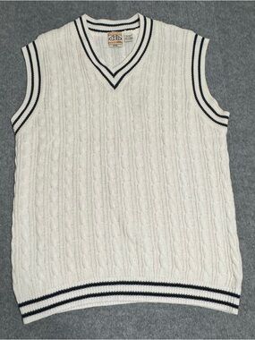 Vintage Delf USA Cable Knit Sweater Vest XXL White Navy 90s Hip Hop Skate Prep